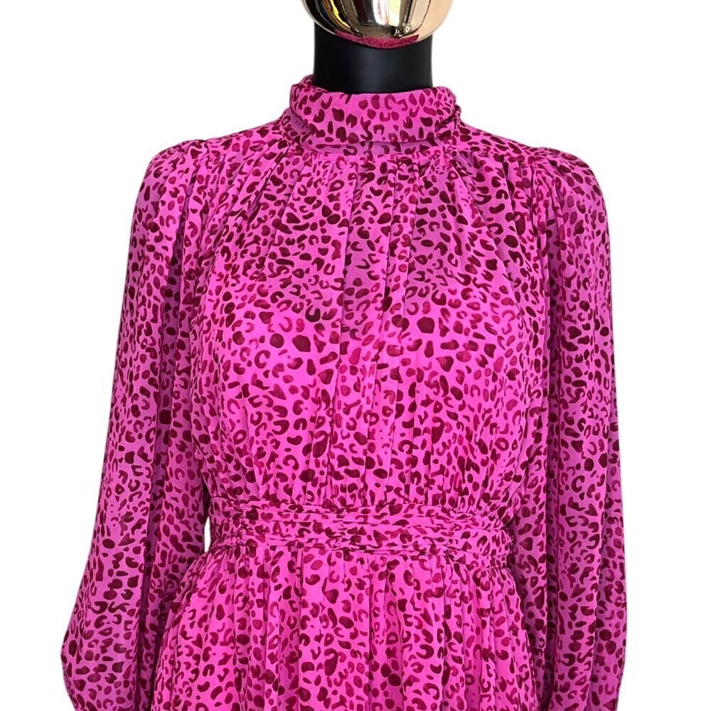Entro Pink Leopard Tie Neck Mini Dress NWOT Small - Picture 4 of 8